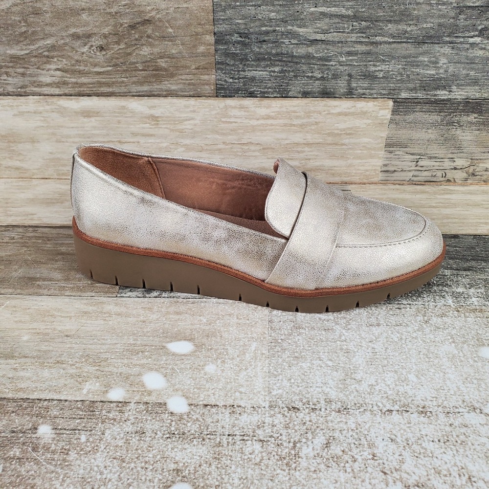 LifeStride Ollie Womens Loafer Sz 8 Wide Soft Gold Metallic Slip‎ On Round Toe